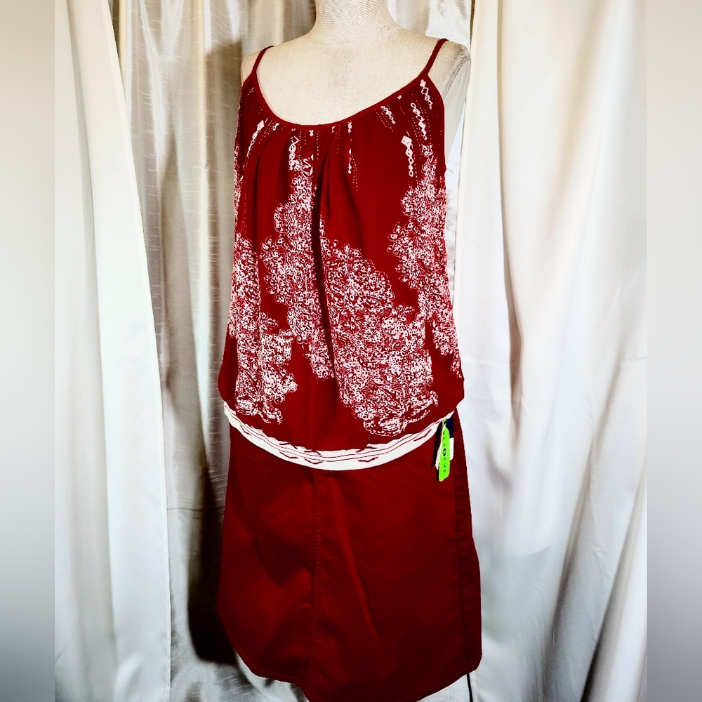 Cabi Tank Top+Skirt TAG Liz Claiborne Midi Skirt Red+White, Floral, Straps, S